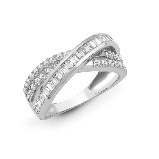 White 1.14ct Round & Baguette Natural Diamond Ring 18ct White 1.14ct Round & Baguette Natural Diamond Ring